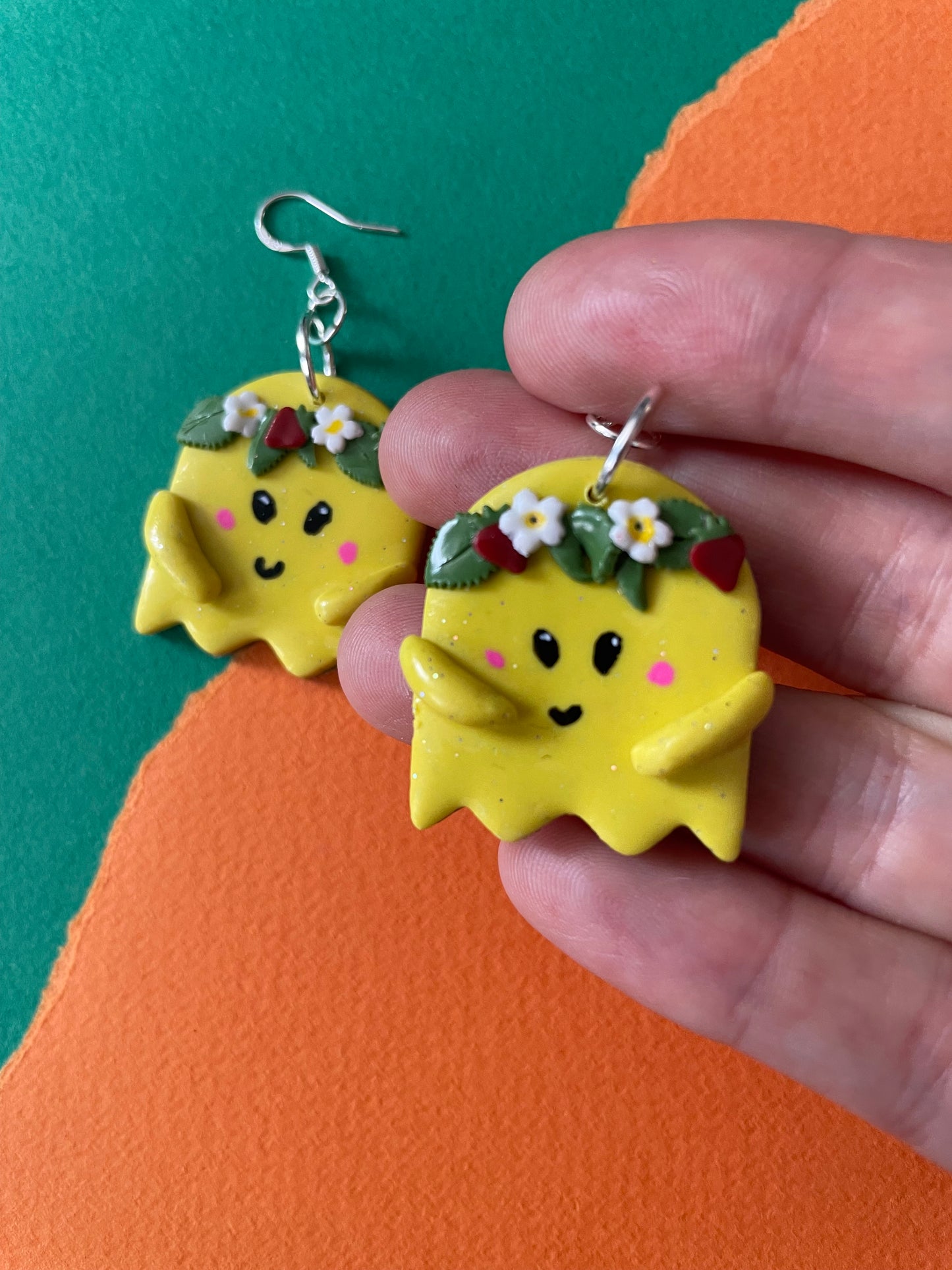 Flower Crown Cutie Ghost in Yellow Earrings