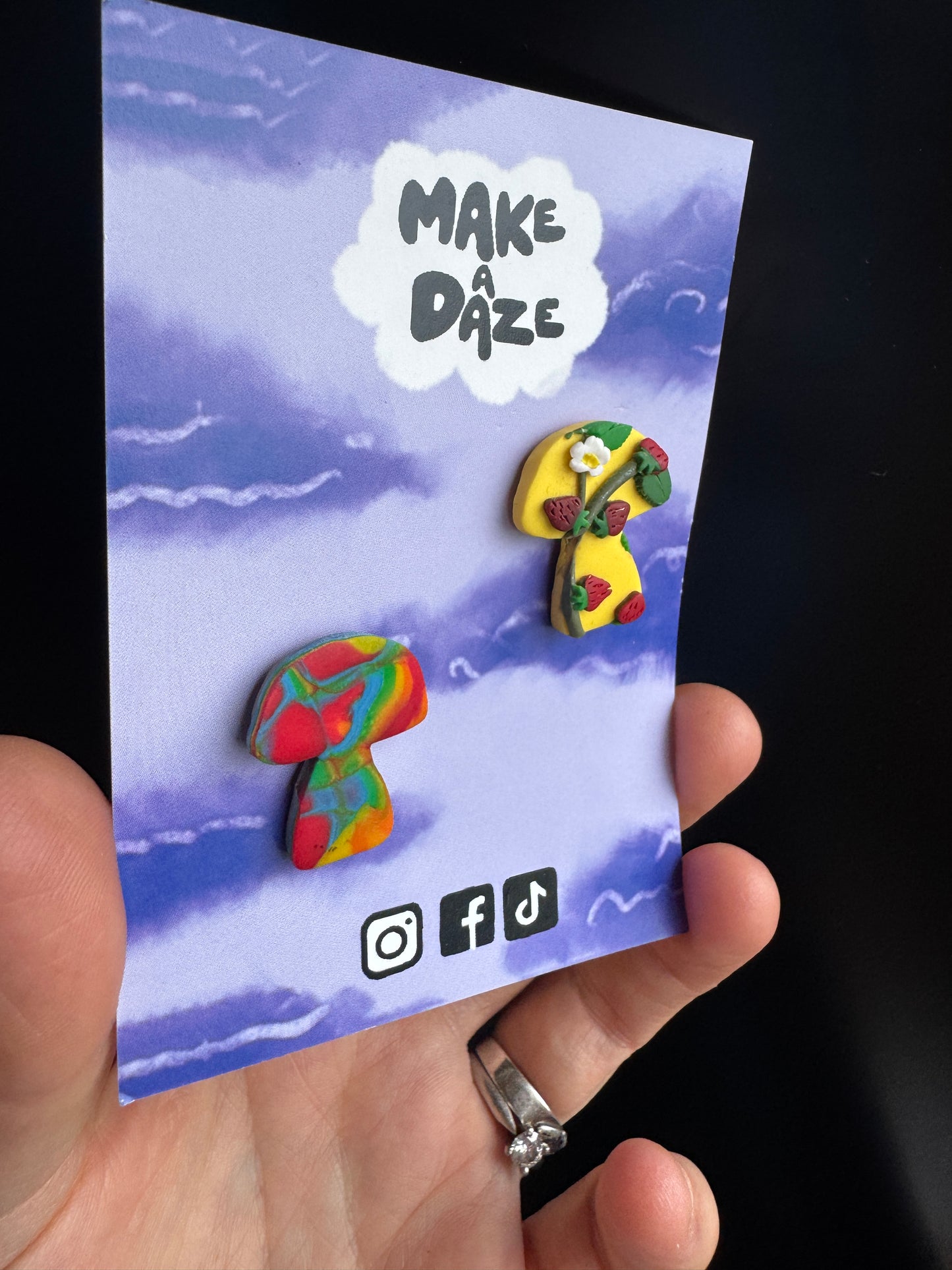 Polymer Clay Double Pack Pin Badge Set - Mushrooms