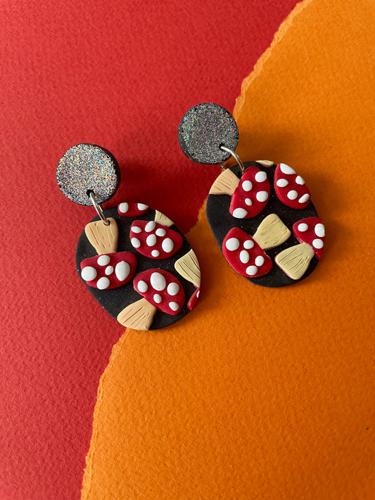 Glitter Toadstool Mushroom Earrings