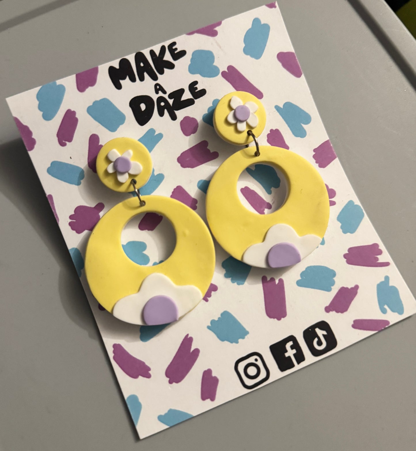 Retro Pastel Flower Power Statement Earrings in Yellow