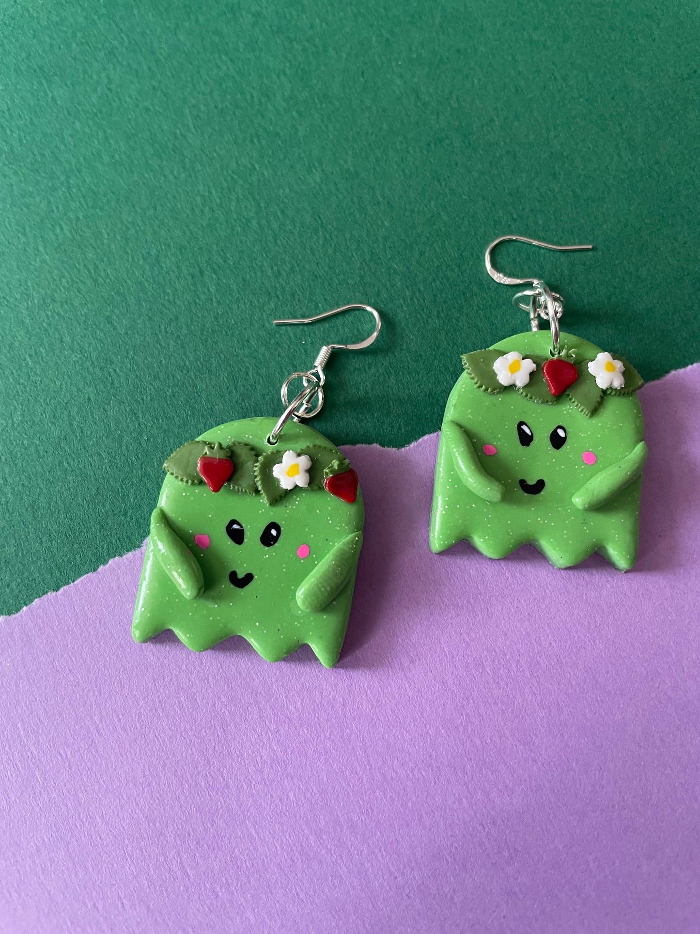 Flower Crown Cutie Ghost in Green Earrings