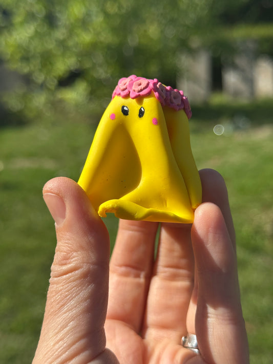 Ghost Buddy Figure: Yellow with Pink Flower Crown
