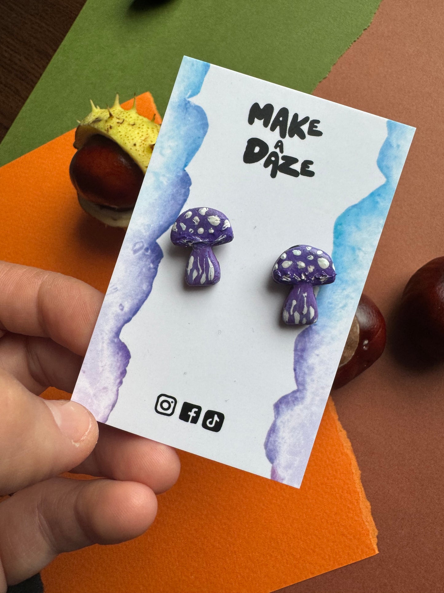 Mini Hand painted Red Mushroom Stud Sets