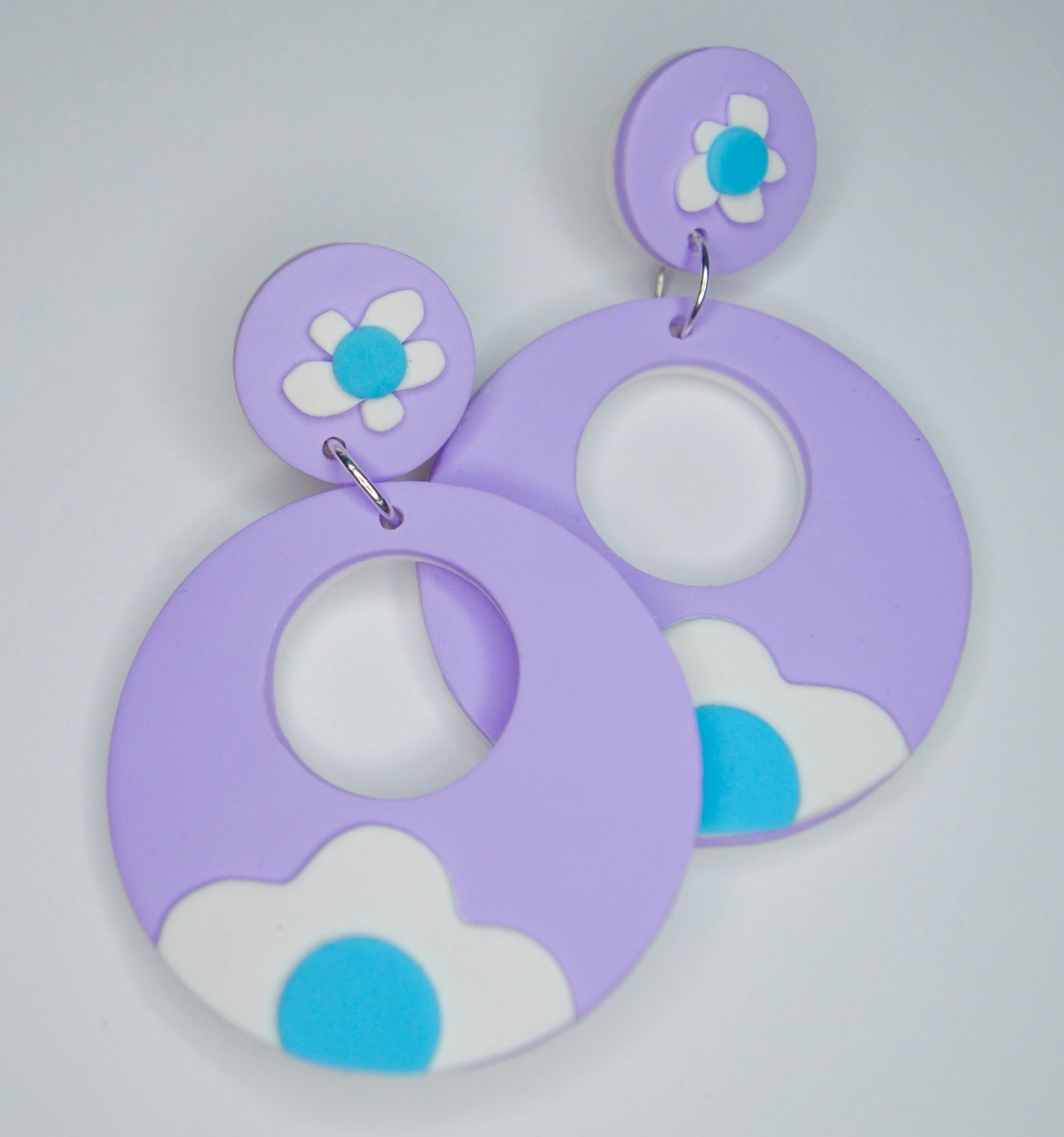Retro Pastel Flower Power Statement Earrings in Lilac