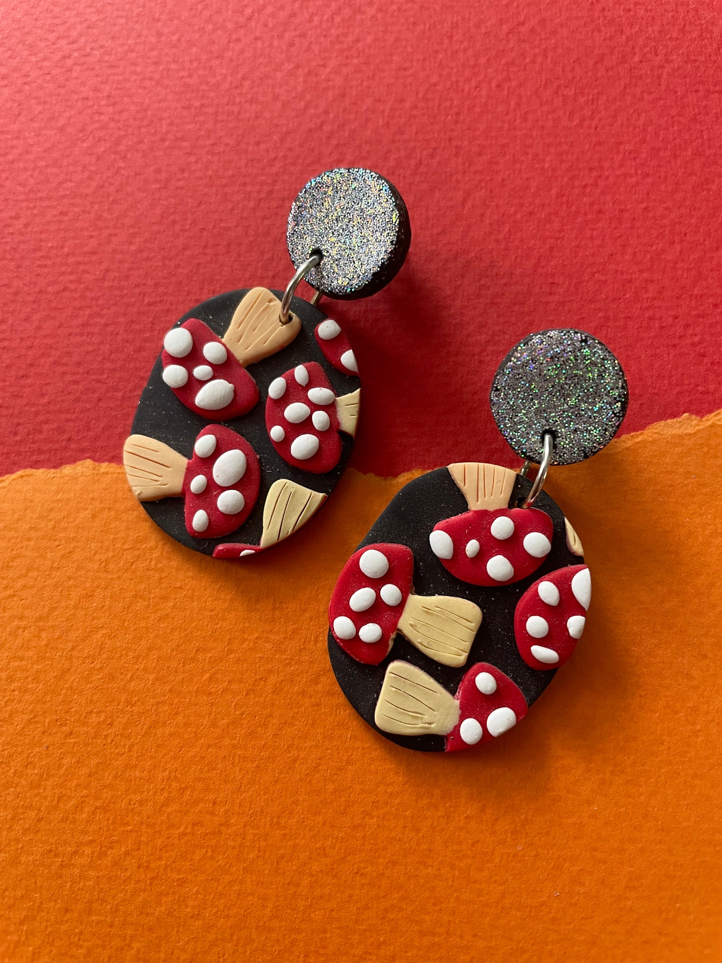 Glitter Toadstool Mushroom Earrings