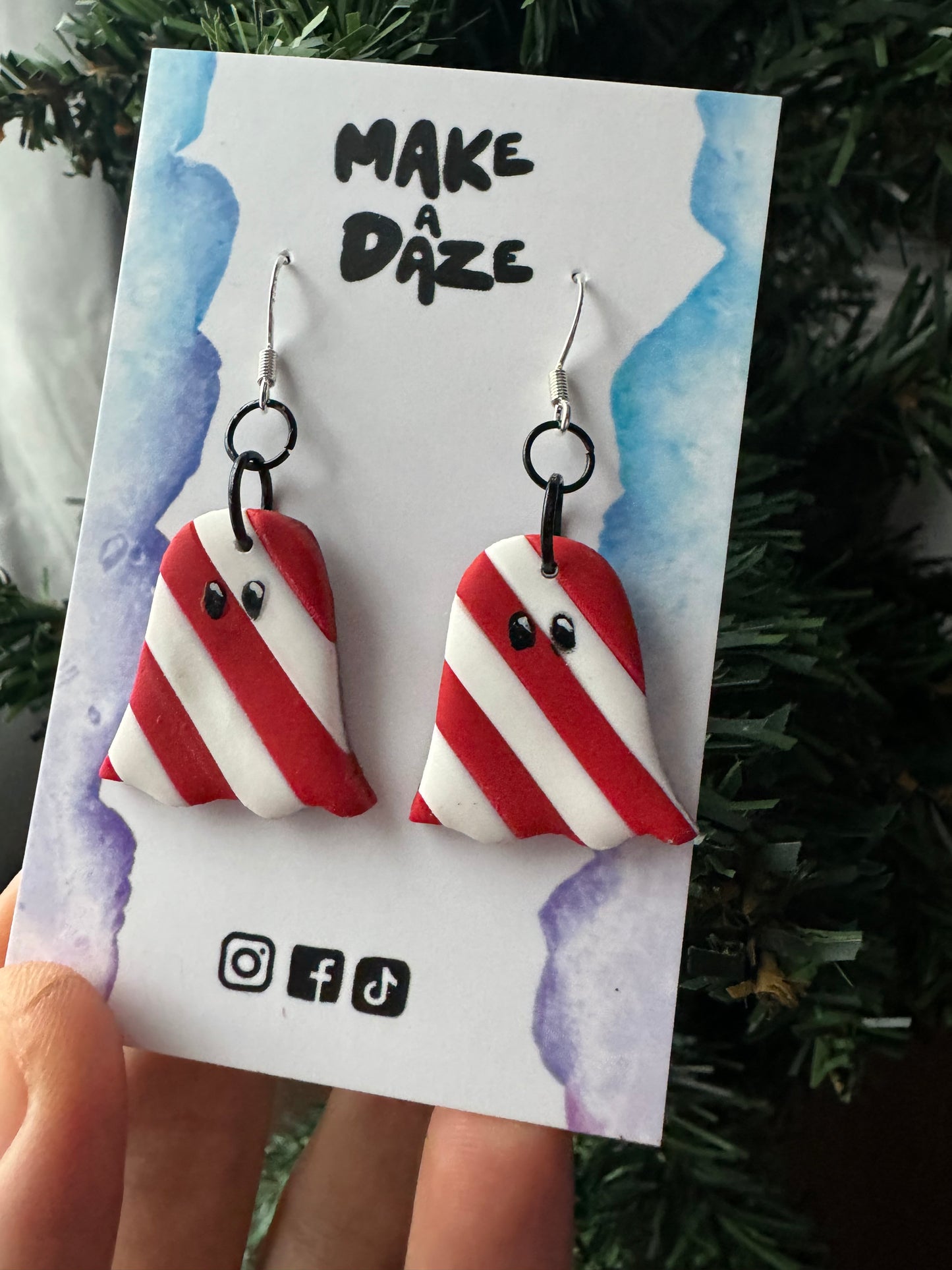 Christmas Candy cane Stripe Ghostie Earring