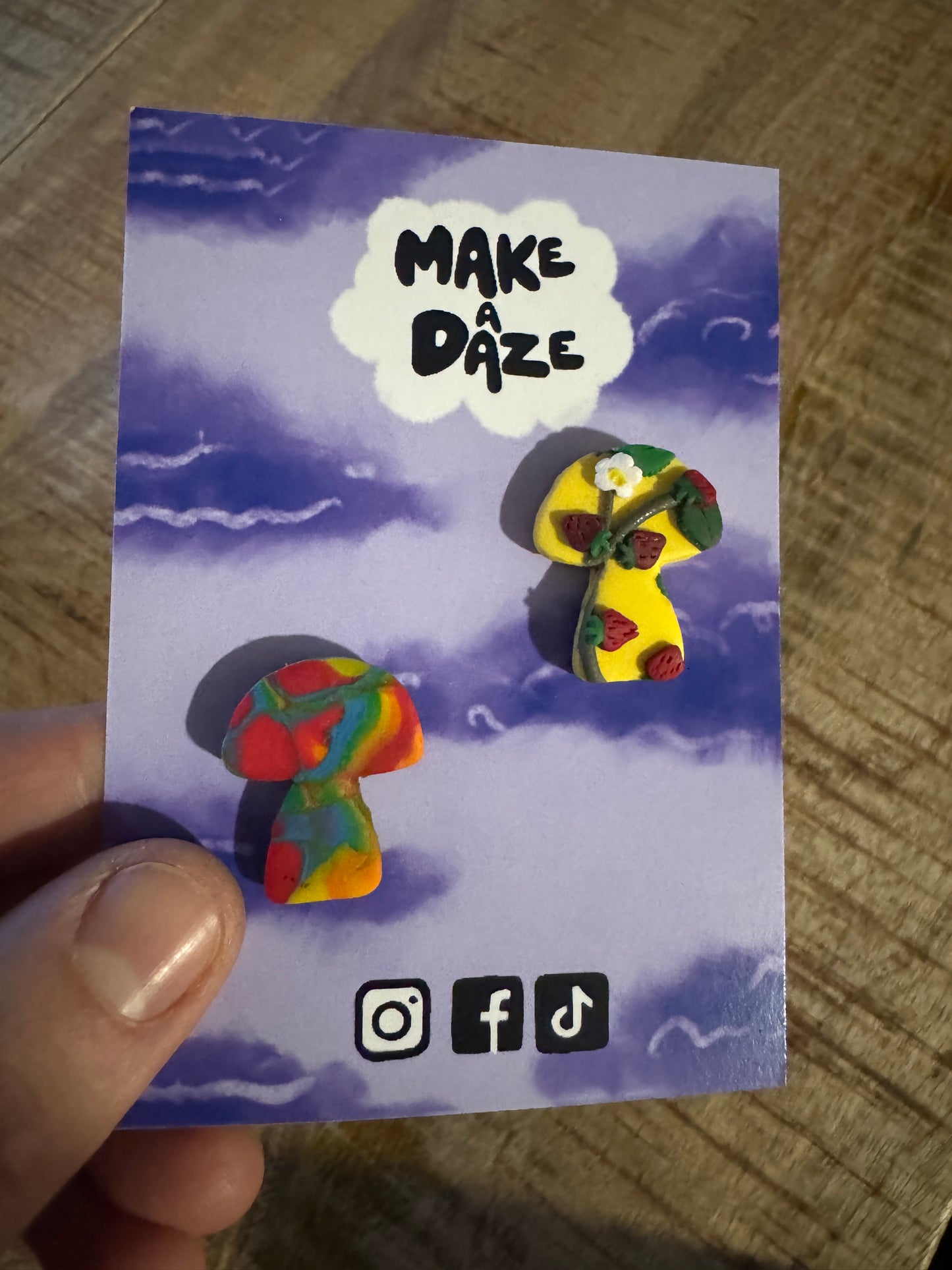 Polymer Clay Double Pack Pin Badge Set - Mushrooms
