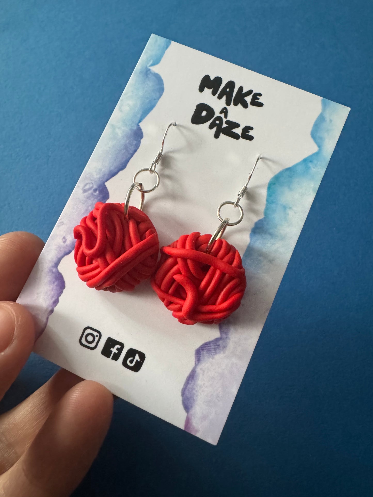 Wool Yarn Ball Polymer Clay Earrings