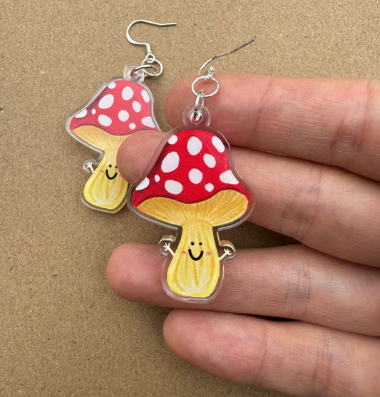 Acrylic Mushroom Illustration Toadstool Dangle Earrings