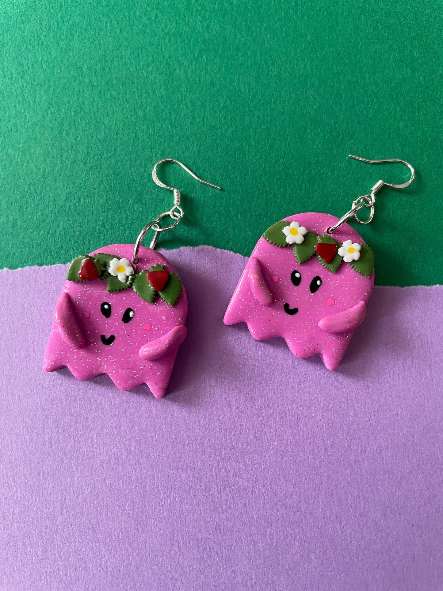 Flower Crown Cutie Ghost in Pink Earrings