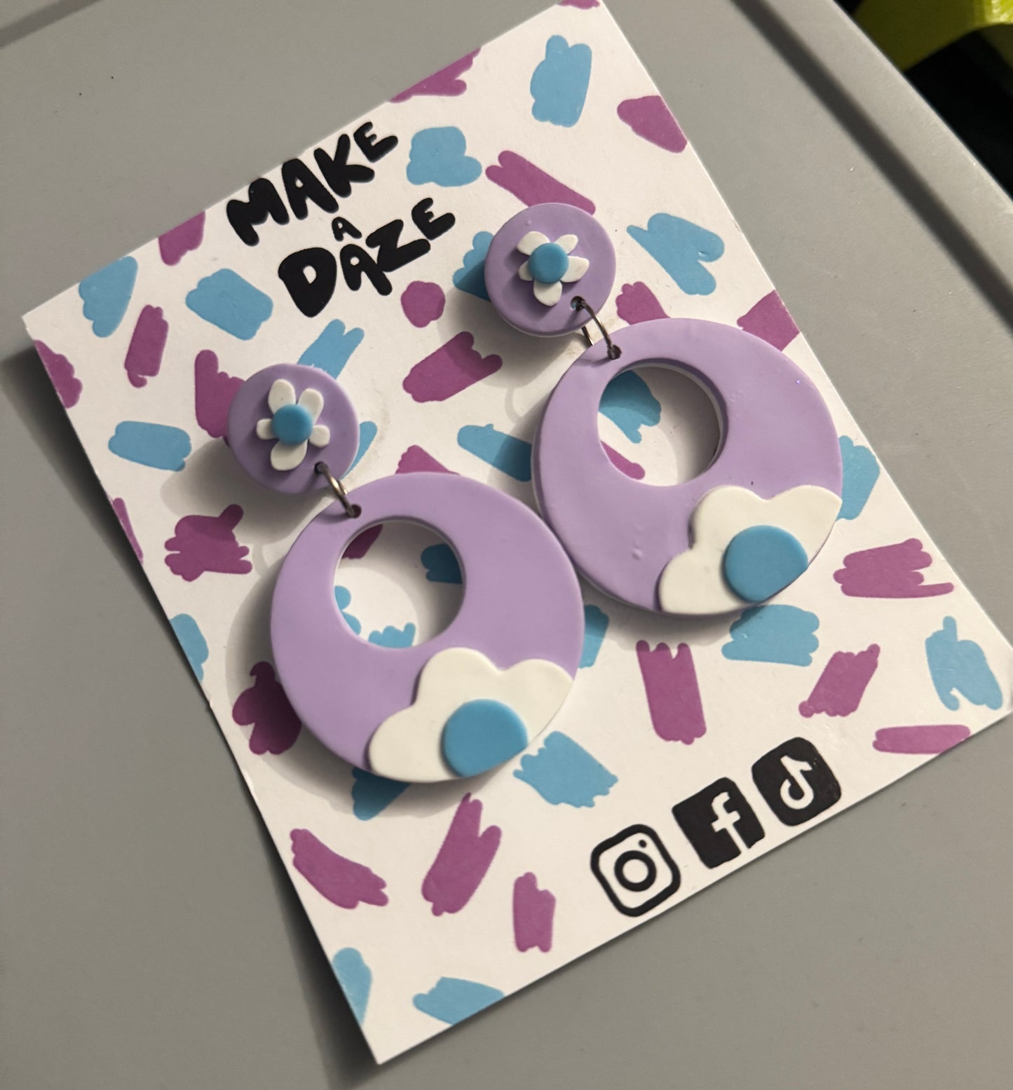 Retro Pastel Flower Power Statement Earrings in Lilac