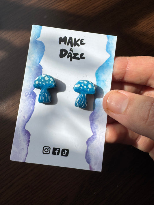 Mini Hand painted Blue Mushroom Stud Sets