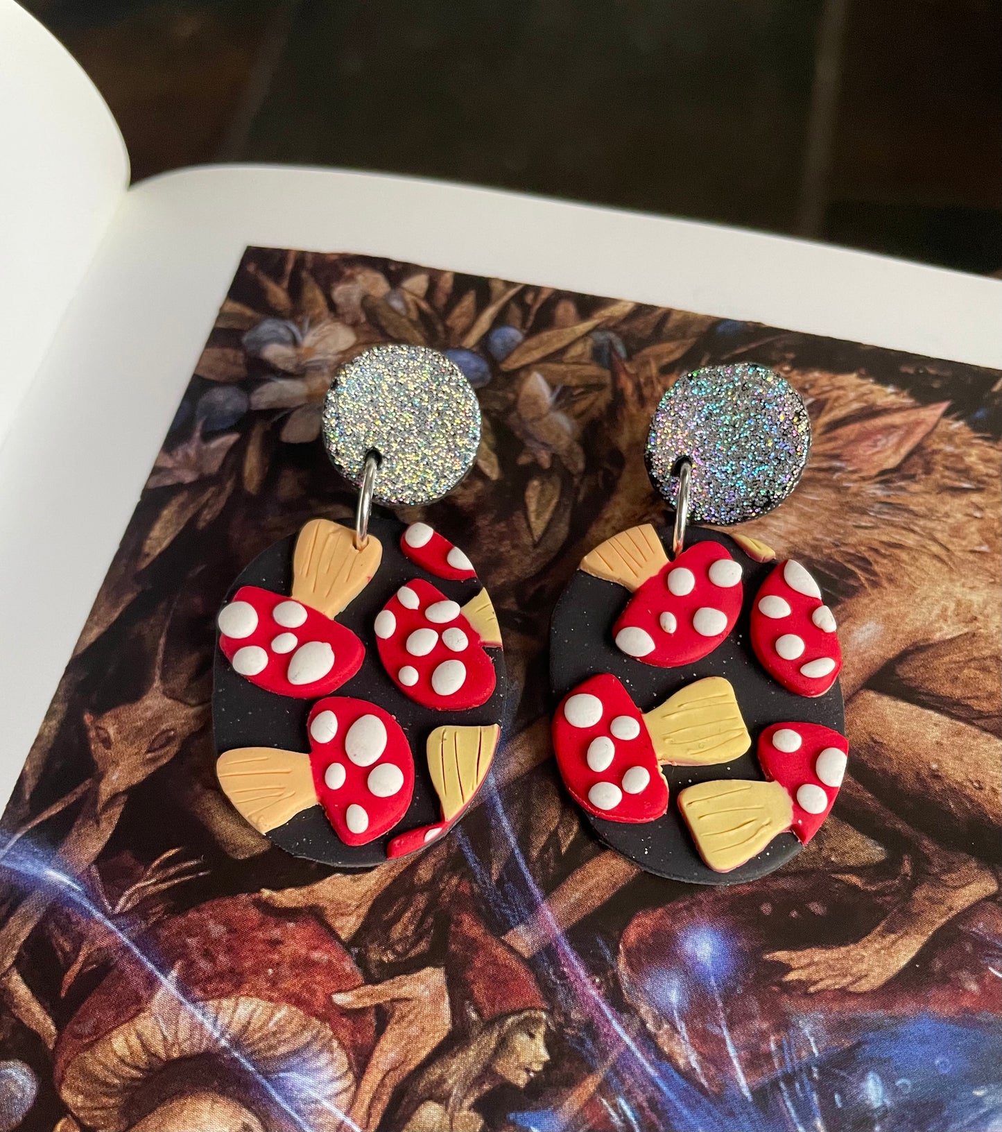 Glitter Toadstool Mushroom Earrings