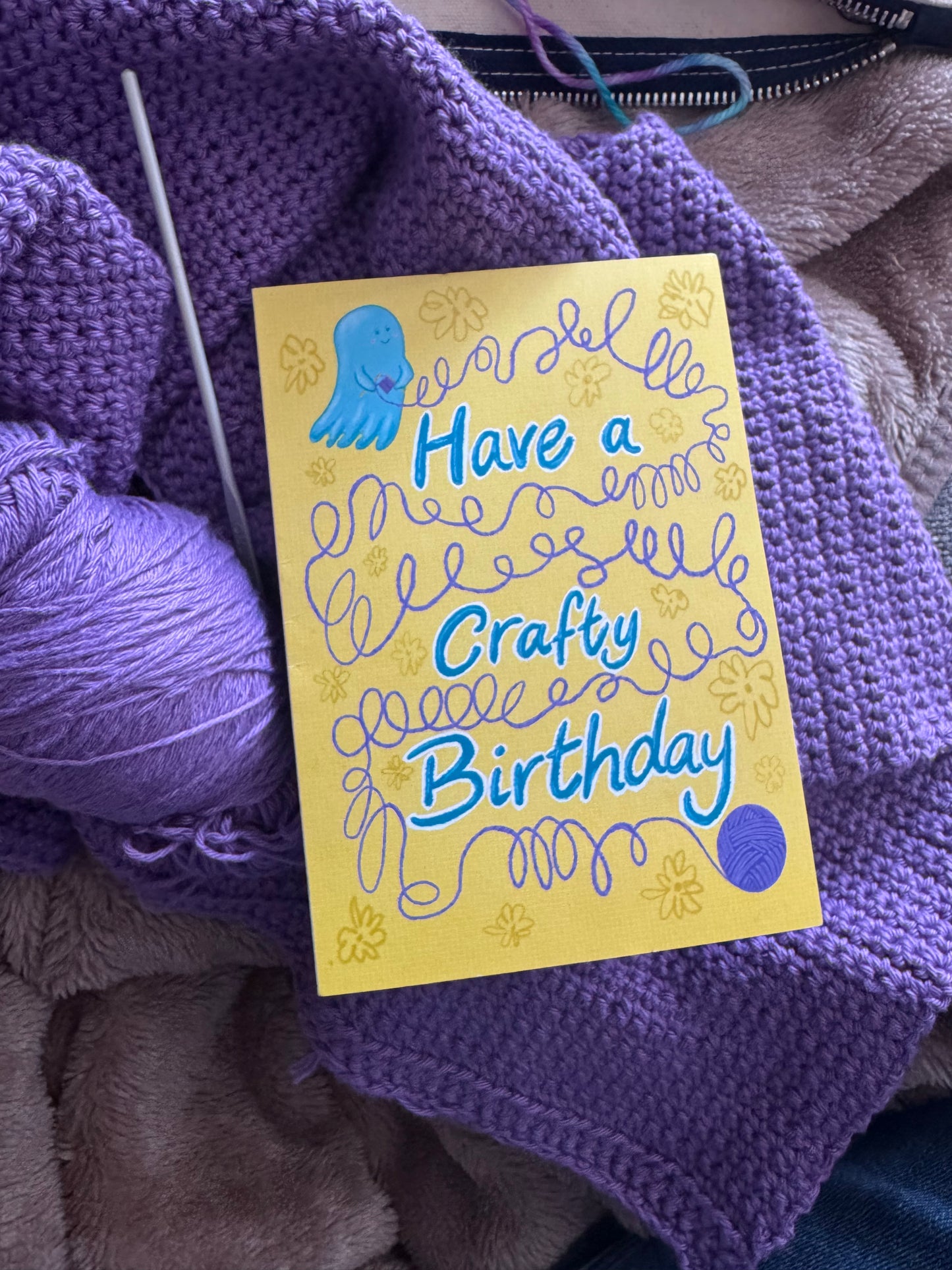 Happy Birthday Crafter Ghost Knitter Greeting Card