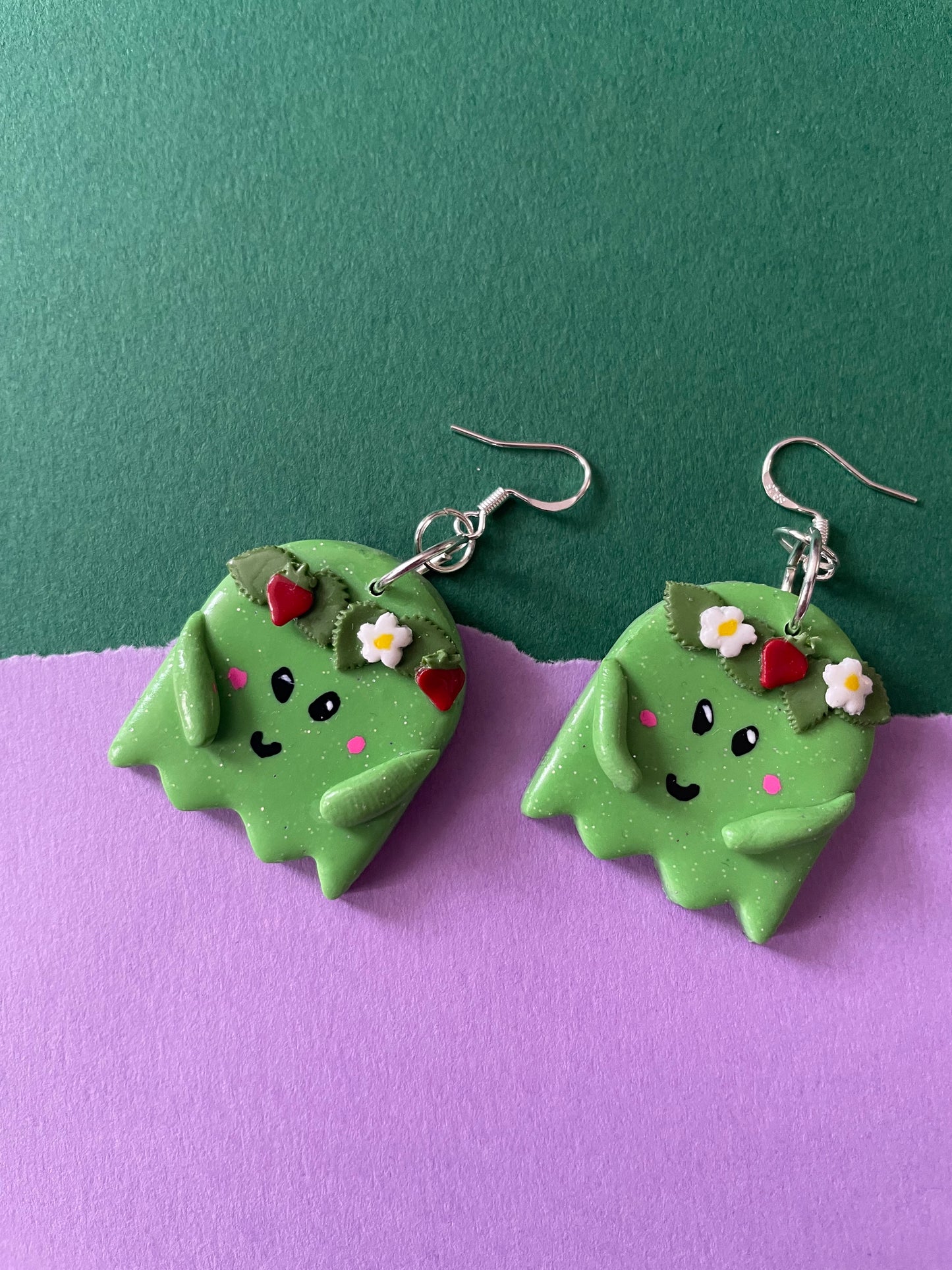 Flower Crown Cutie Ghost in Green Earrings