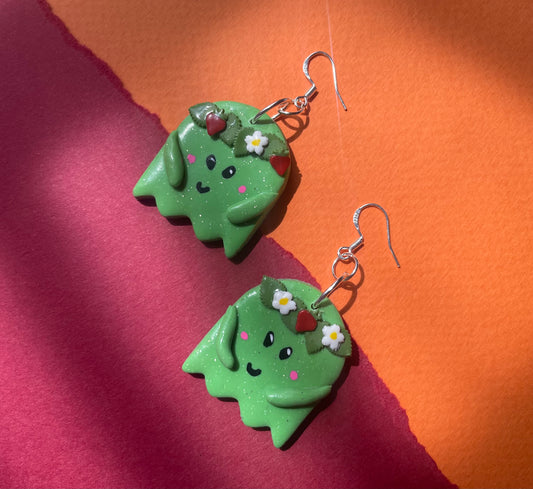 Flower Crown Cutie Ghost in Green Earrings