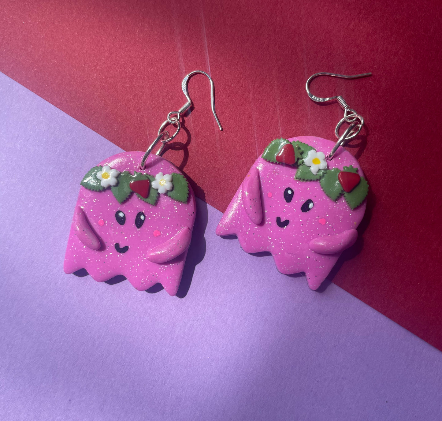 Flower Crown Cutie Ghost in Pink Earrings