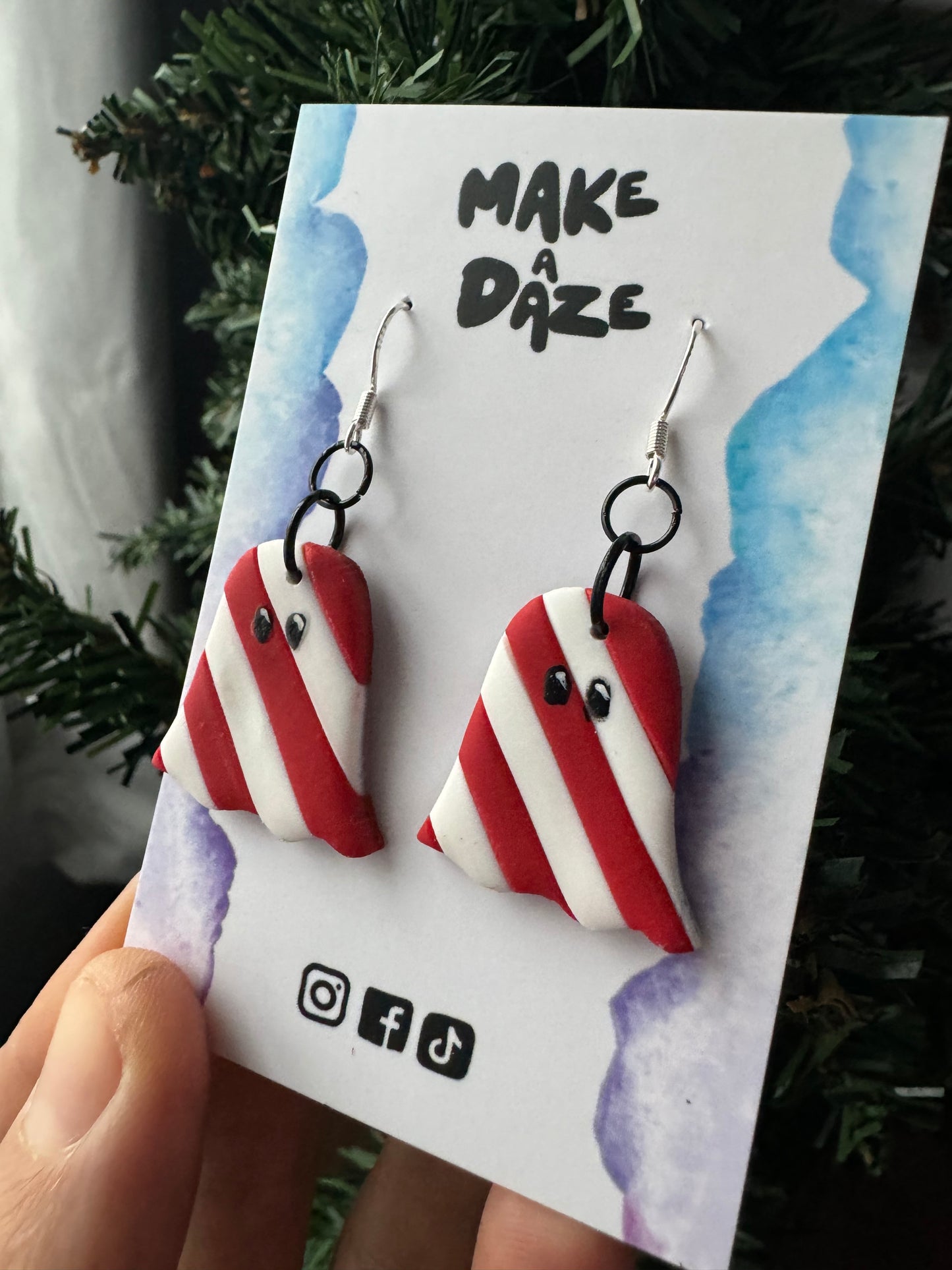 Christmas Candy cane Stripe Ghostie Earring