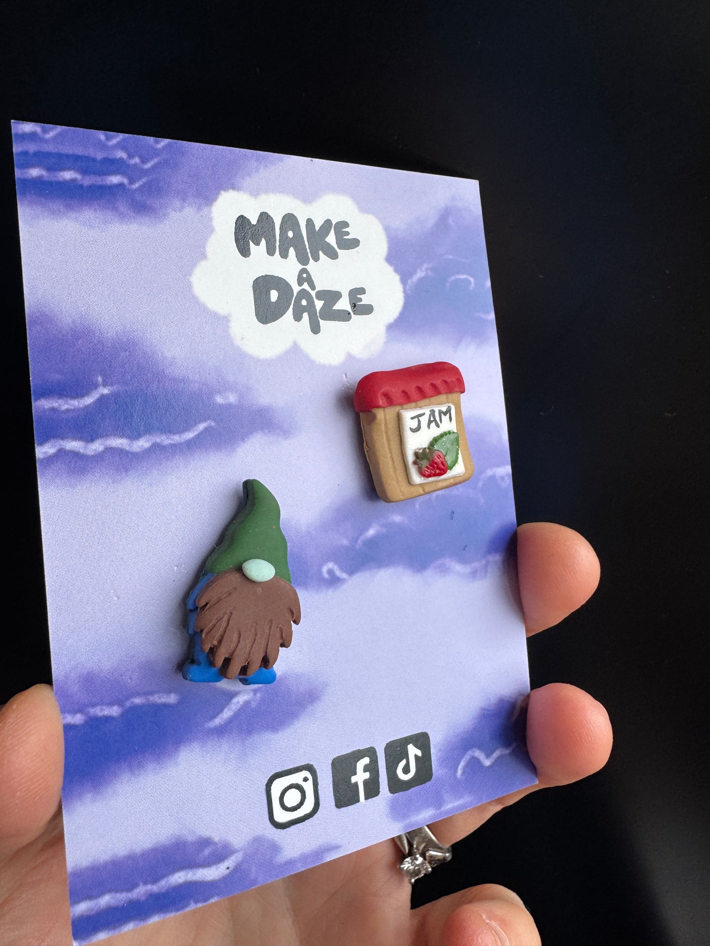 Polymer Clay Double Pack Pin Badge Set - Gnome and Jam Jar