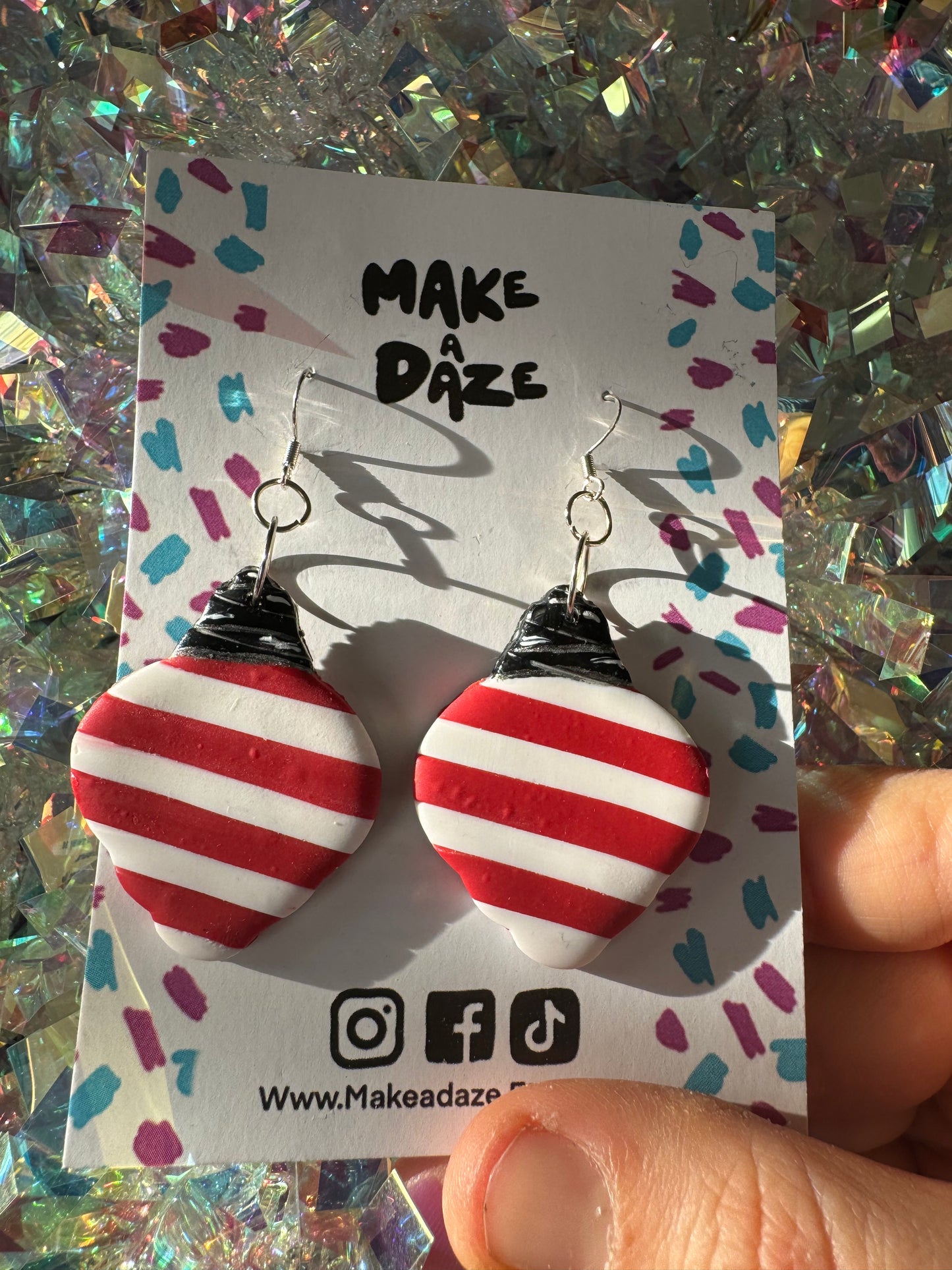 Candy Cane Stripe Bauble Christmas Earrings