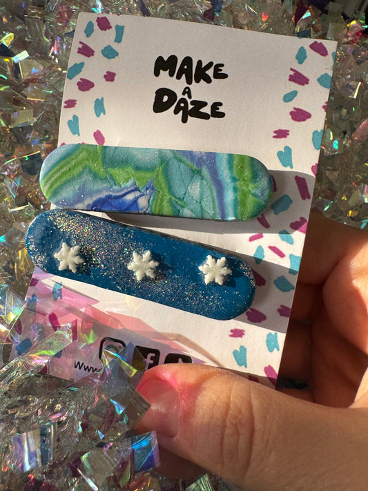 Blue Mix Festive Hair Clips Twin Pack