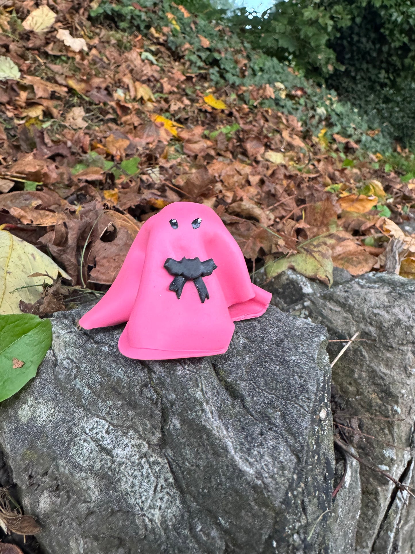 Ghost Buddy Figure: Pink Ghost with Bat Bow detailing