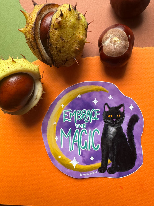 Magic Black Cat Witch Vinyl Sticker