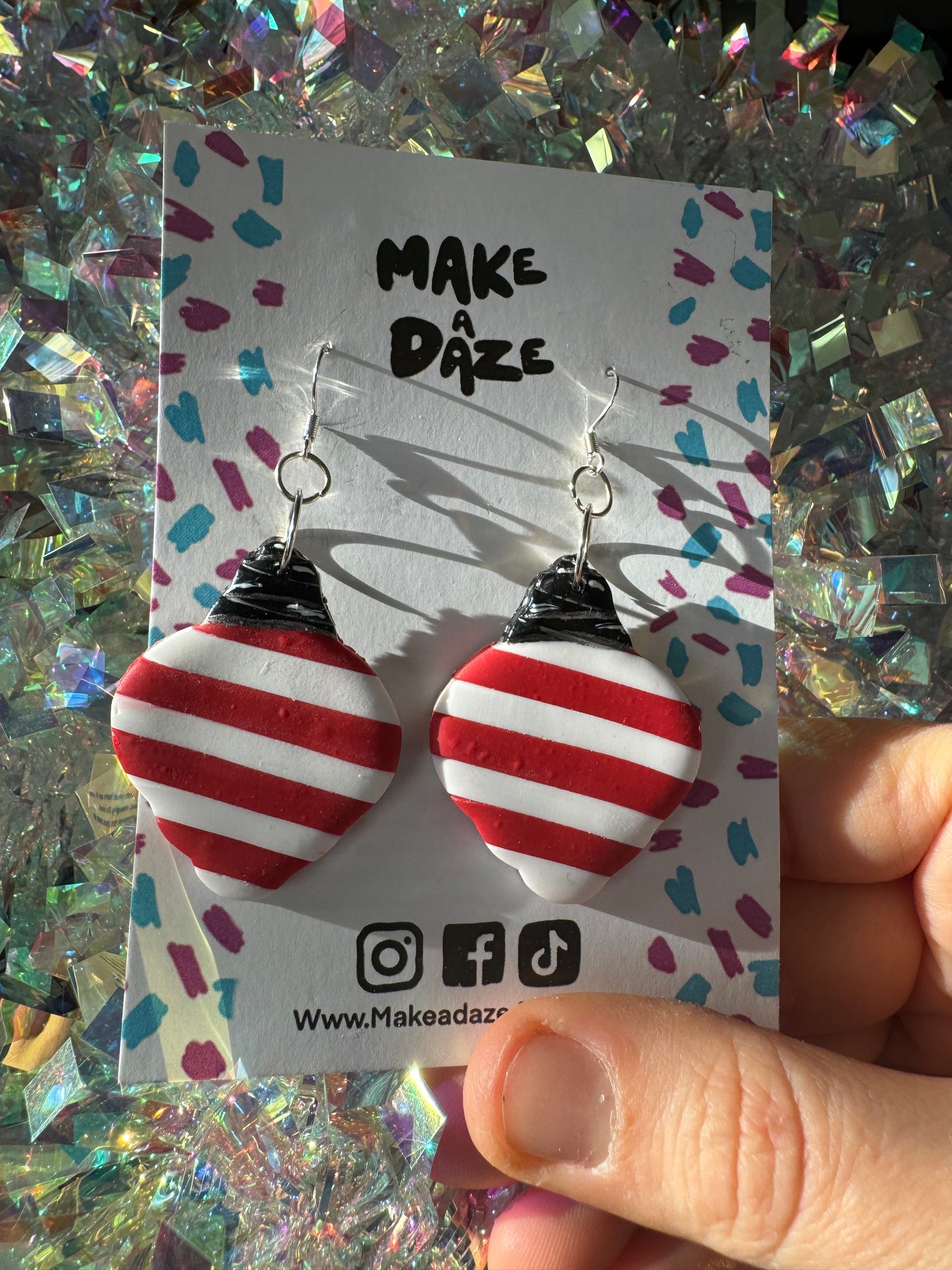 Candy Cane Stripe Bauble Christmas Earrings