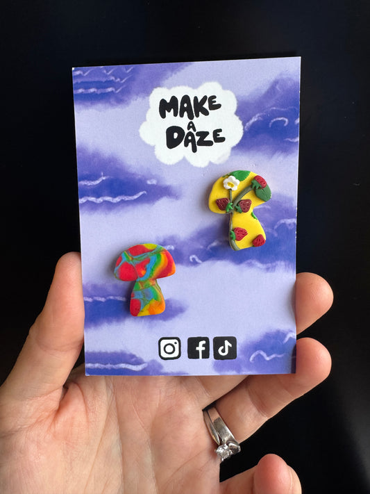 Polymer Clay Double Pack Pin Badge Set - Mushrooms