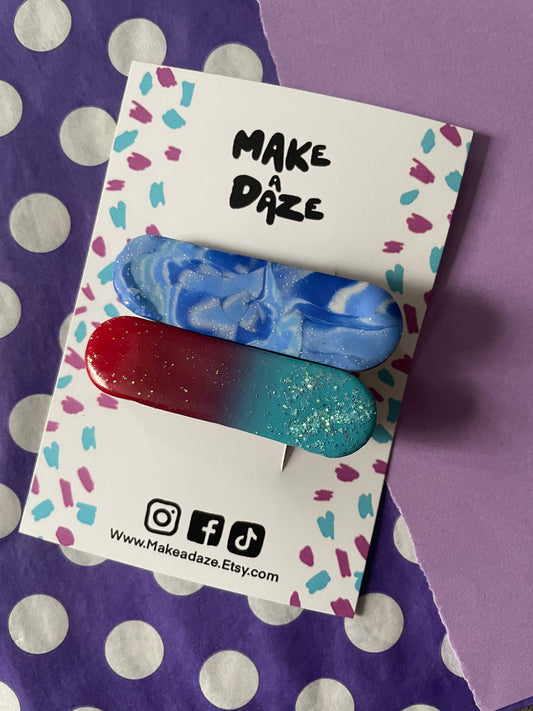 Hair clip 2 pack: Ombre Sparkle and Blue Tone Mixed