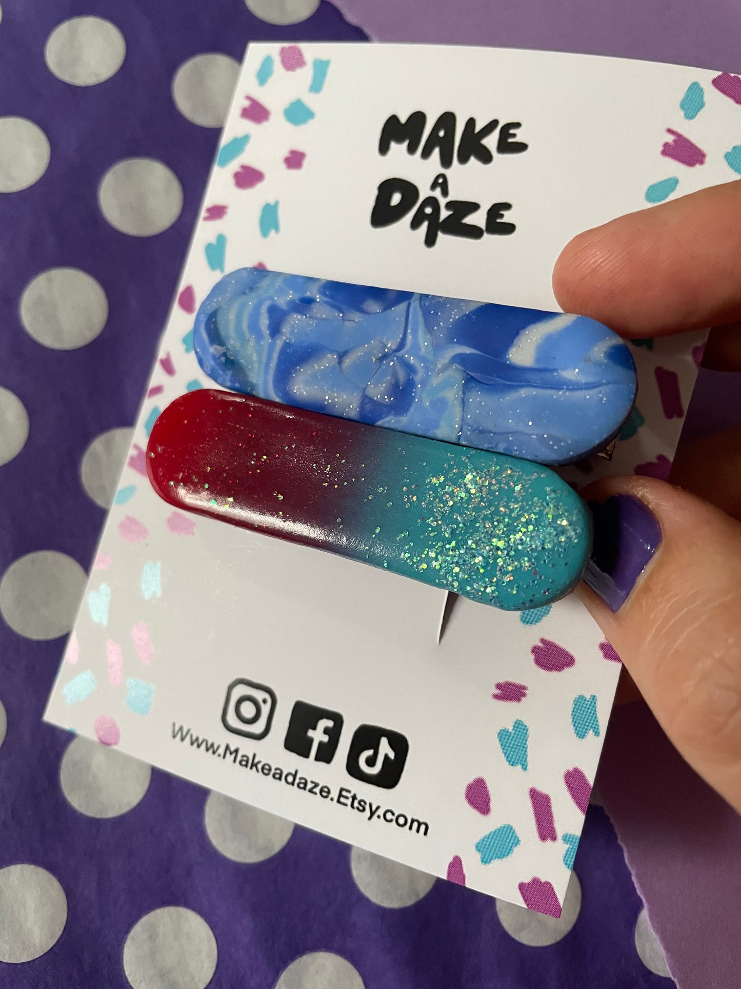 Hair clip 2 pack: Ombre Sparkle and Blue Tone Mixed