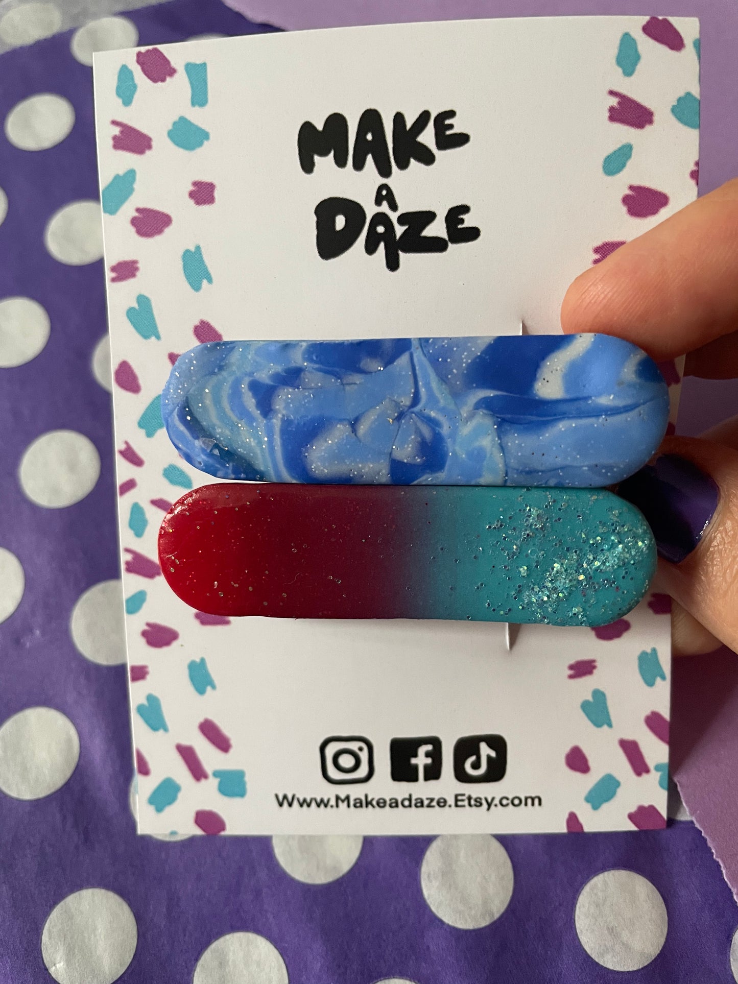 Hair clip 2 pack: Ombre Sparkle and Blue Tone Mixed