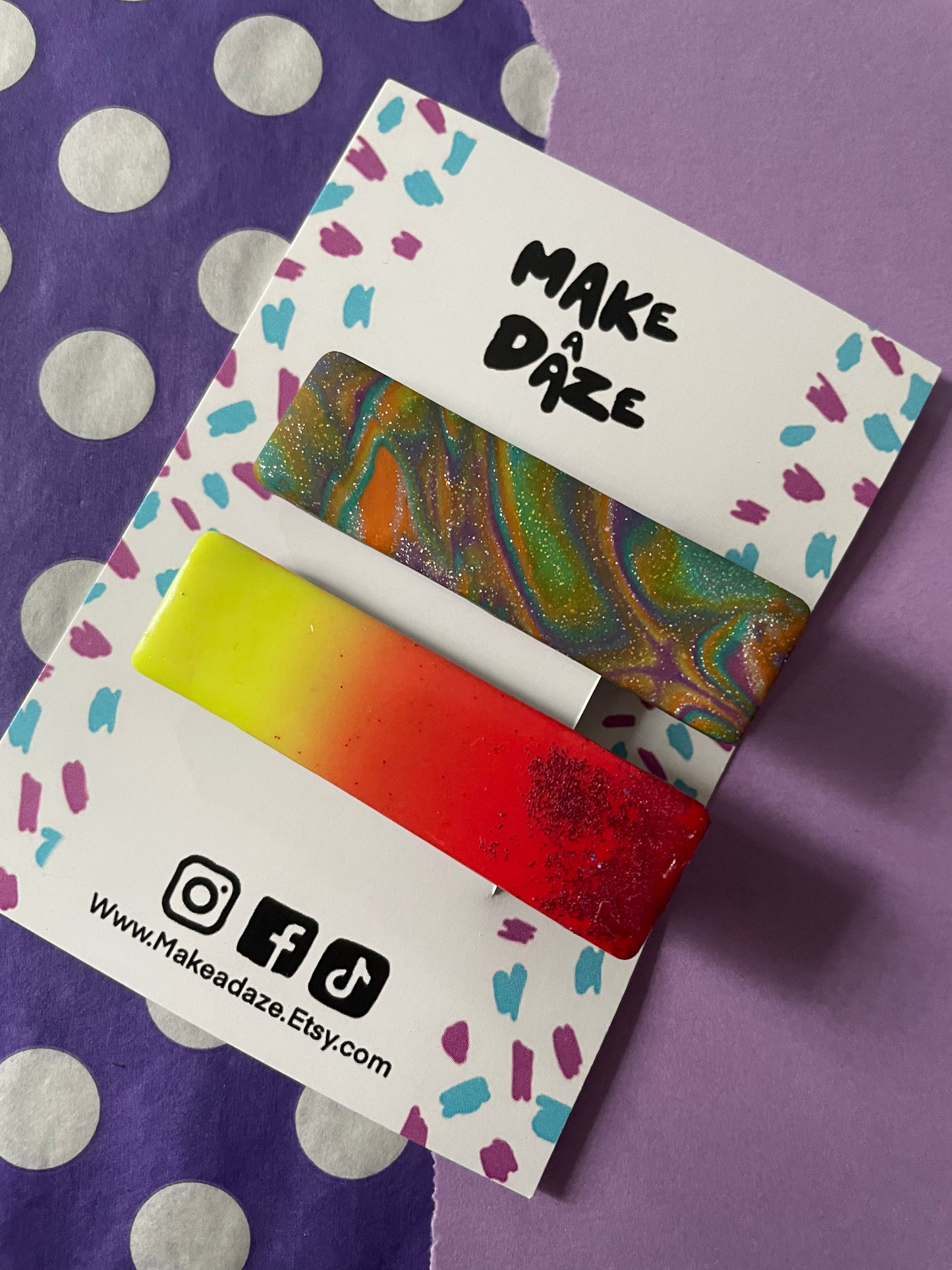 Hair clip 2 pack: Fire Ombre Sparkle and Mixed Jewel Tones