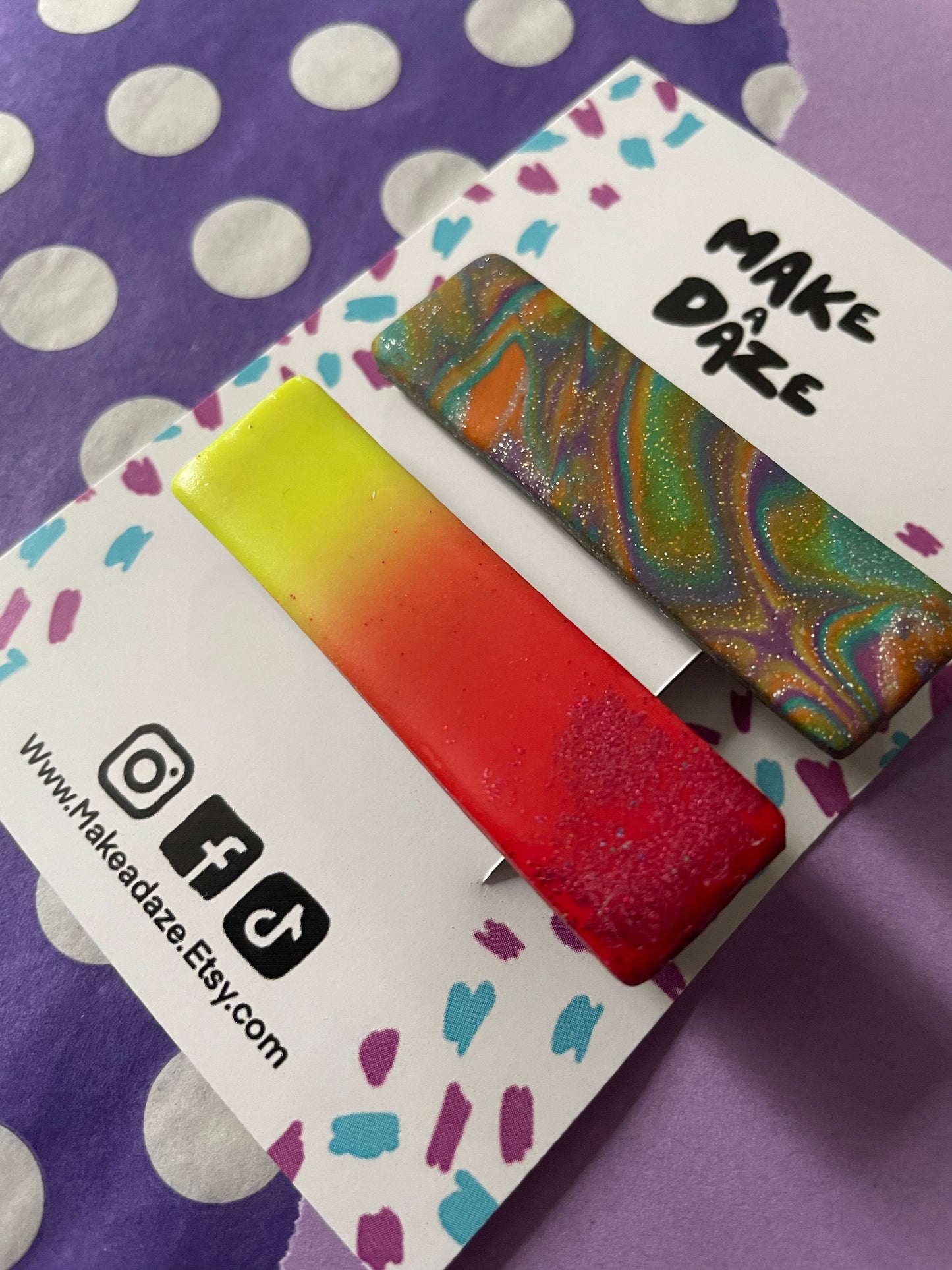 Hair clip 2 pack: Fire Ombre Sparkle and Mixed Jewel Tones