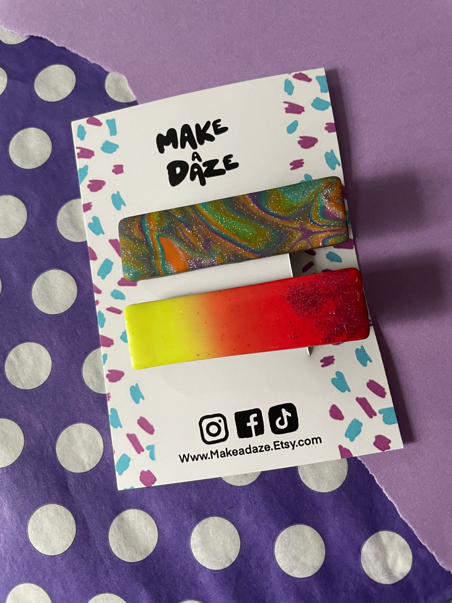 Hair clip 2 pack: Fire Ombre Sparkle and Mixed Jewel Tones