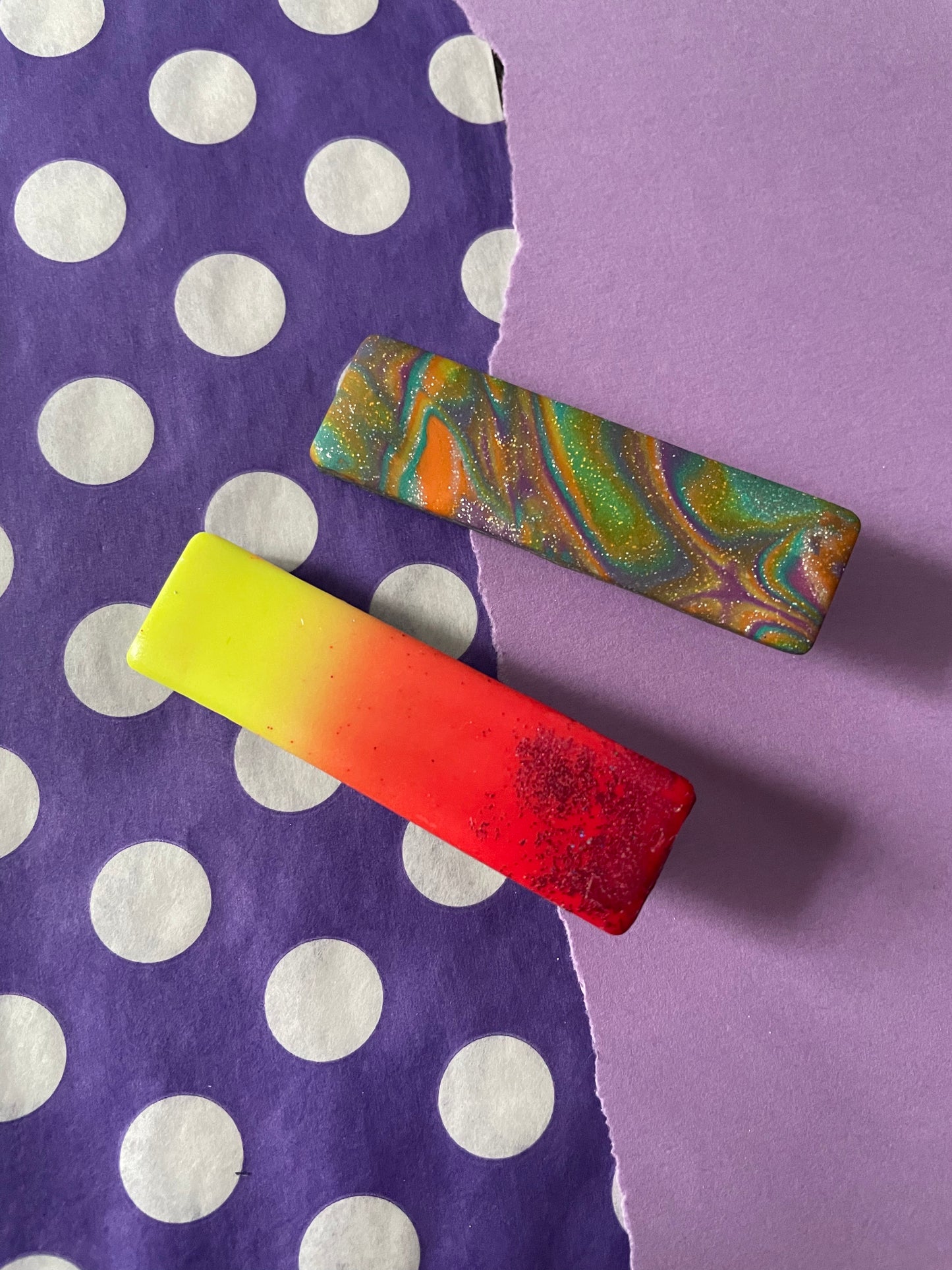 Hair clip 2 pack: Fire Ombre Sparkle and Mixed Jewel Tones