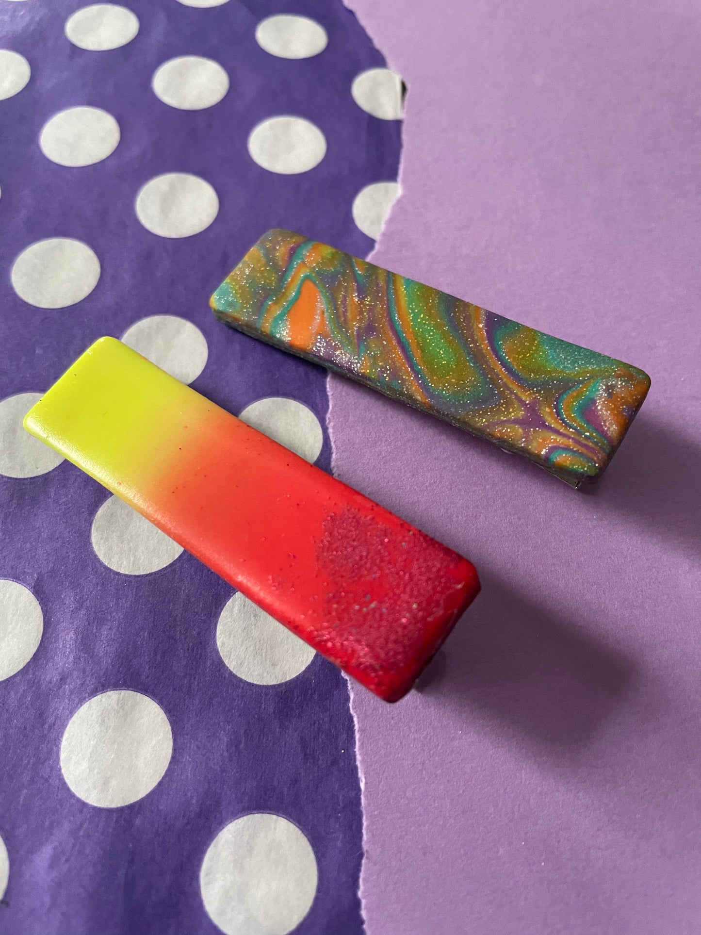 Hair clip 2 pack: Fire Ombre Sparkle and Mixed Jewel Tones