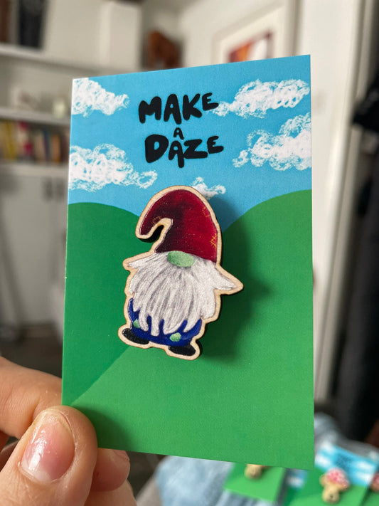 Wooden Gnome Illustrated Pins