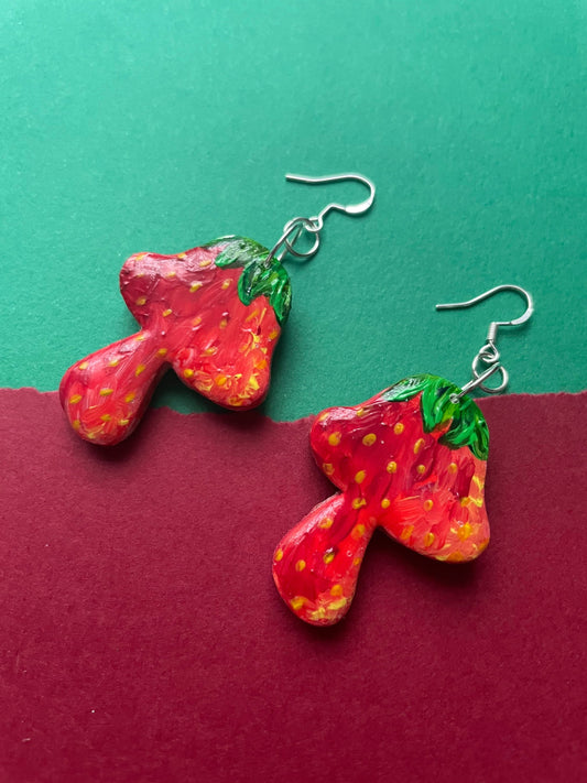 Strawberry Mushroom Painted Earrings