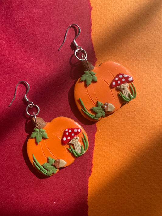 Pumpkin Mushroom Autumn Cottagecore Earrings